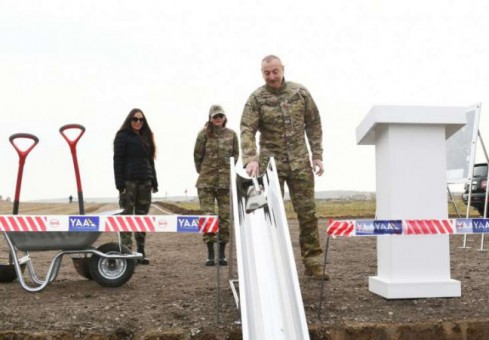 İlham Əliyev və Mehriban Əliyeva Füzuli hava limanının təməlqoyma mərasimində