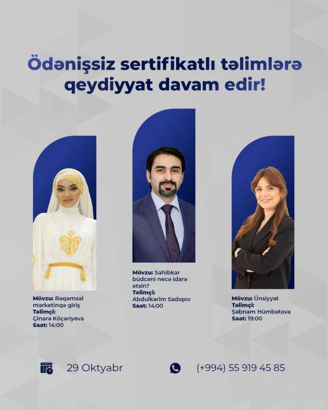 Peşəkar təlimçilərdən ödənişsiz təlimlər!