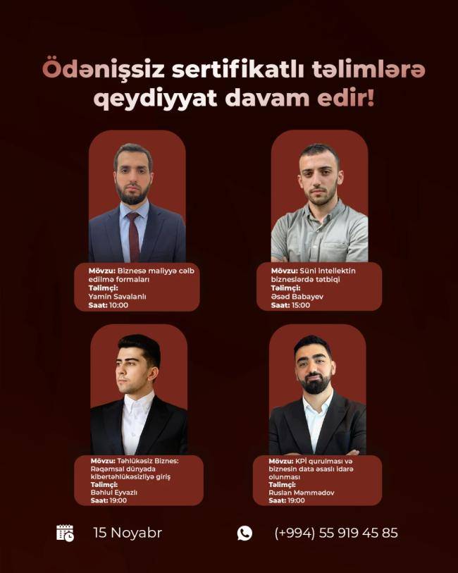Biznesyönümlü ödənişsiz təlimlərimizə qeydiyyat davam edir!