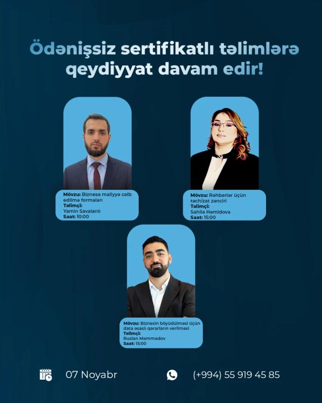 Ödənişsiz təlimlərdə iştirak et və sertifikat əldə et!