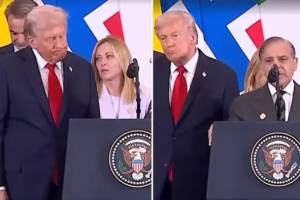 Trampın tərifdən bihuş olduğu anlar! Şahbaz Şərif onu Nobelə namizəd göstərdi Xəbər şəkili