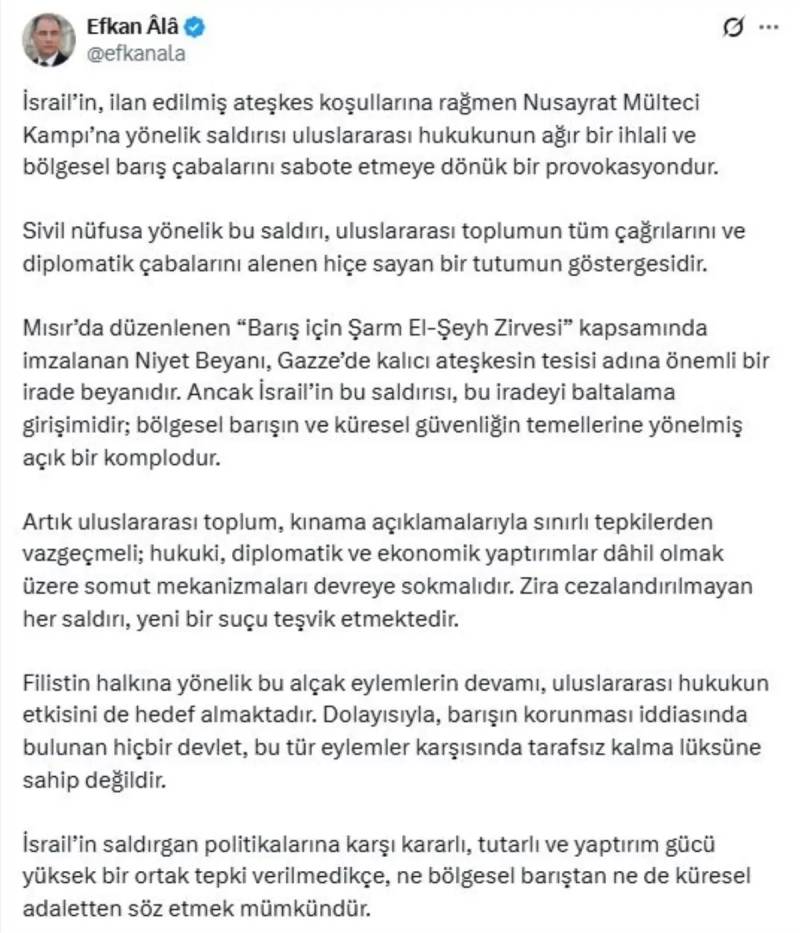 Əfqan Ala İsrailin Nuseyrat Hücumunu Kəskin Pislədi: Beynəlxalq Hüququn Ağır Pozuntusu və Təxribat