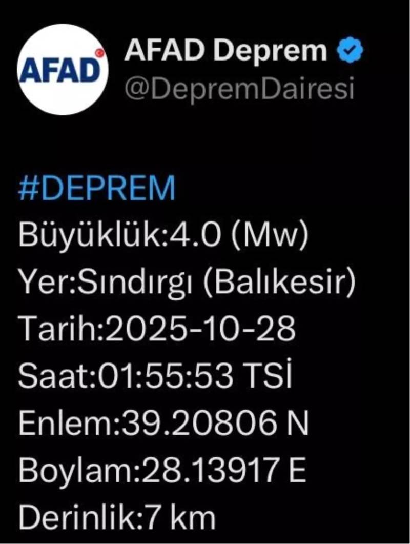 Balıkesirin Sındırgı Rayonunda 4.0 Bal Gücündə Zəlzələ Baş Verdi