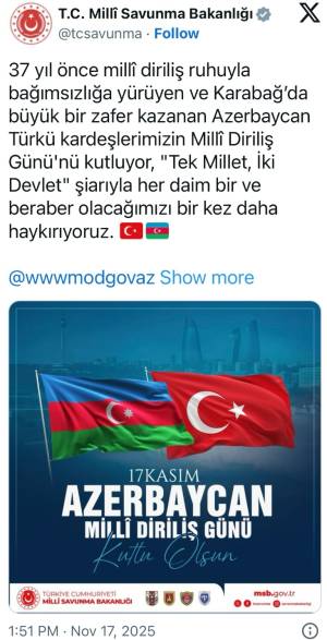 Türkiyə MN Azərbaycanı təbrik etdi -FOTO