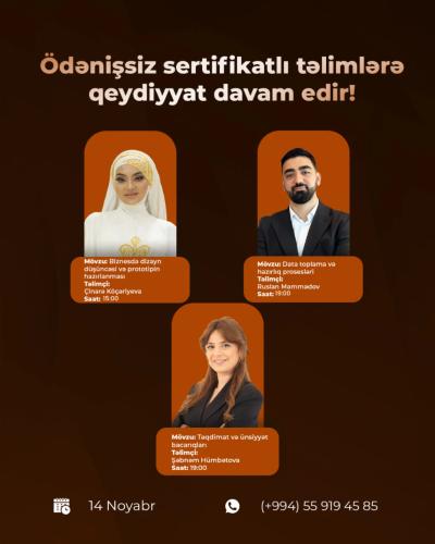 Peşəkar təlimçilərdən ödənişsiz  və sertifikatlı təlimlər! Xəbər şəkili